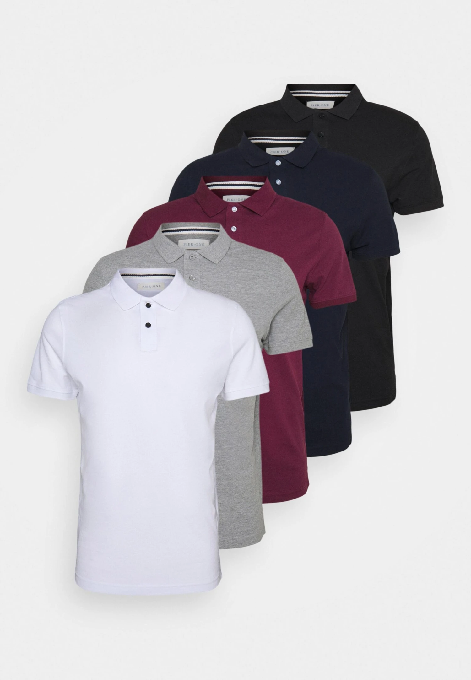 Pier One 5 Pack - Poloshirt - Black/White/Bordeaux/Navy/Gray Marl 2 Pier One 5 Pack - Poloshirt - Black/White/Bordeaux/Navy/Gray Marl